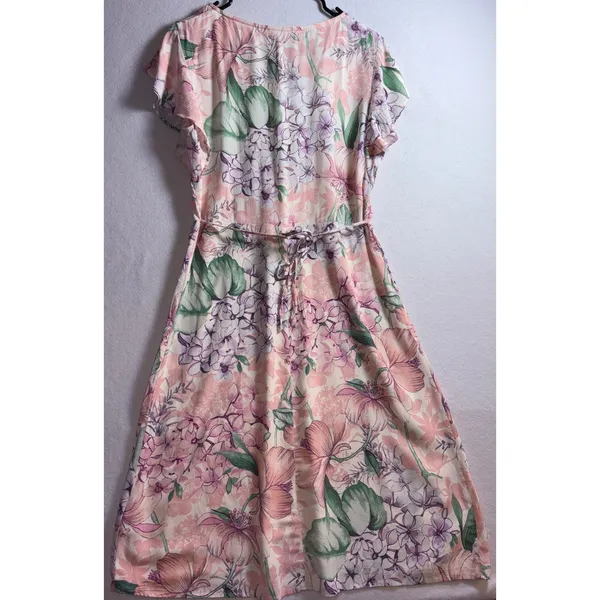 M&S Collection Floral V-Neck Flutter Sleeve Midi Dress Blush Pink UK 10 US 6 - Image 4
