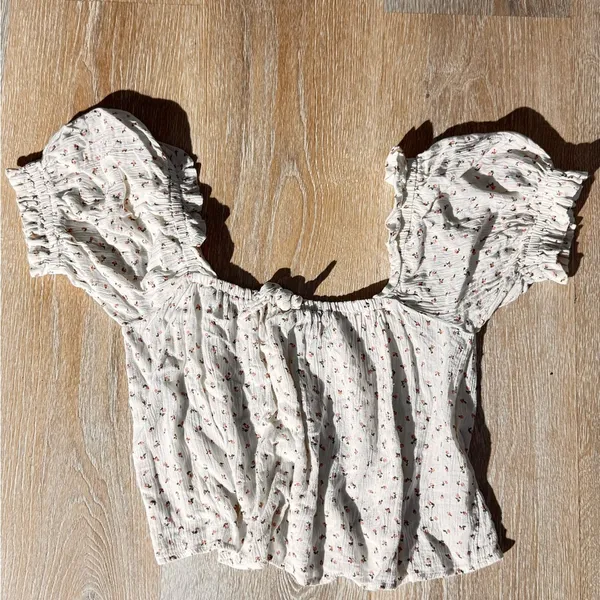 Billabong White Puff Sleeve Ruffled Blouse - Image 5