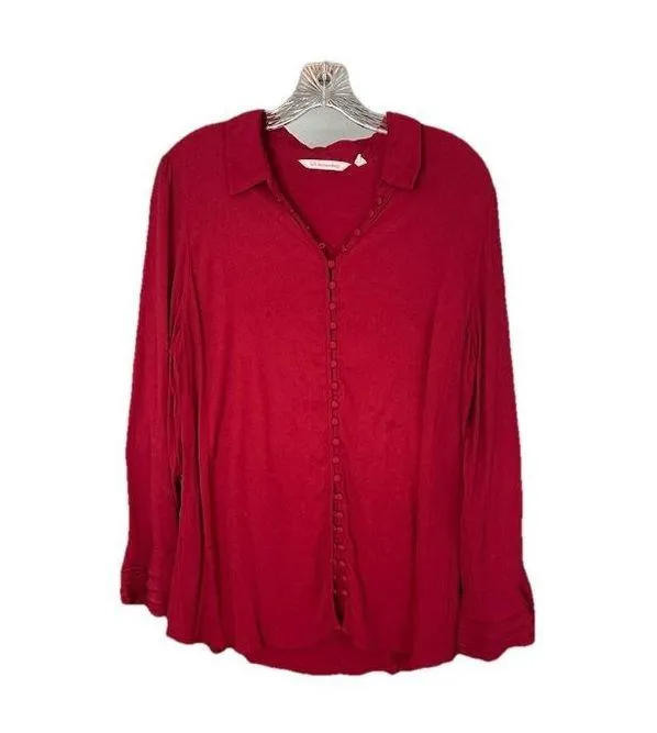 Soft Surroundings Burgundy Poet Blouse w/ Ruffled Cuffs Size L Style 2AT59 - Image 2