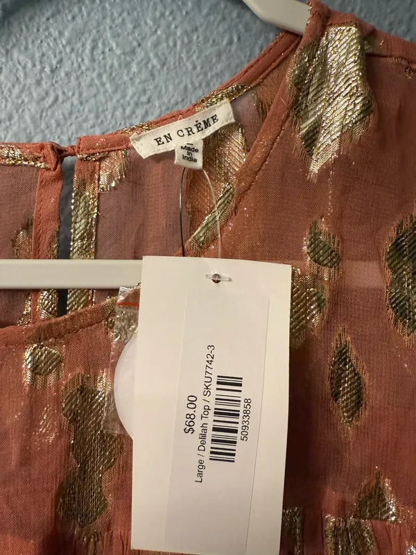Gold and Peach Women's Top Orange Size L - Image 4