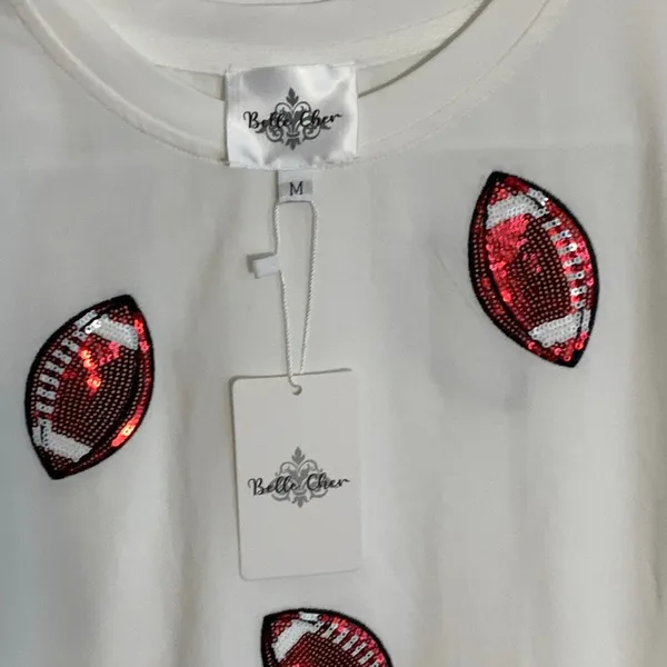 Belle‎ Cher Red Matte Football Sequin Shirt NWT size medium - Image 2