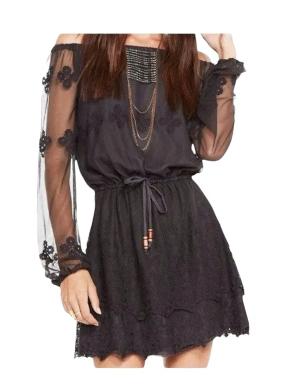 new Chaser ✶ Vintage Inspired Lace Off Shoulder Boho Cocktail Dress ✶ Black ✶ XS - Image 14