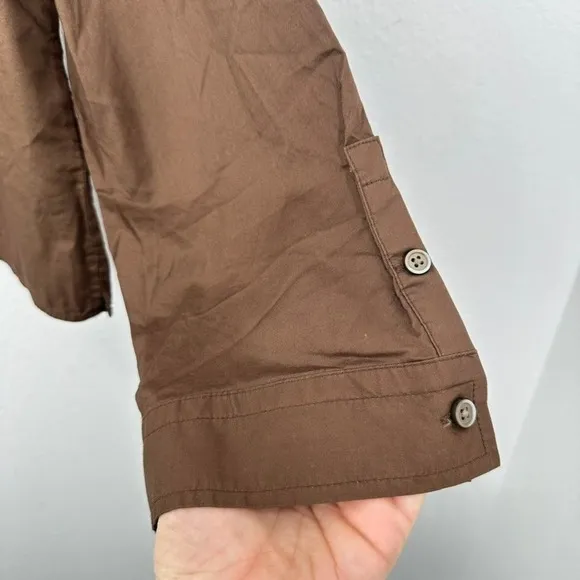 Everlane Brown Cotton Poplin Cropped Button‎ Up Shirt Contemporary Minimalist - Image 4