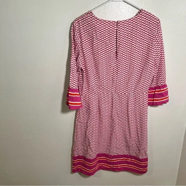 Boden‎ Women's Andrea Belted Dress Pink White Orange Floral Stripes Bell Sleeve - Image 5