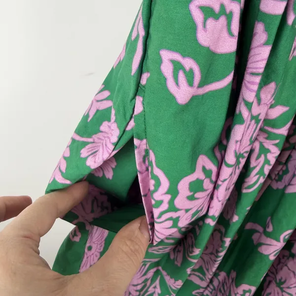 Xirena Aurie Mini Dress Large‎ Green Pink Floral Cotton Puff Sleeve Cottage Boho - Image 4