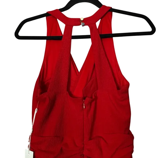 Sienna Halter‎ Ruched Draping Midi Dress Sz 0 Red Classic Cocktail Party Wedding - Image 4