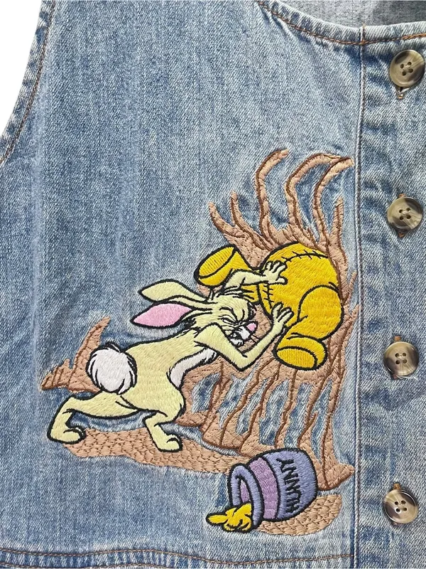 Vintage 90s Disney Store Winnie the Pooh Denim Maxi Dress Embroidered Size Large - Image 5