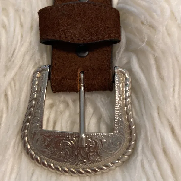 Leather Belt brown color so beautiful with silver buckle excellent condition 45” - Image 3
