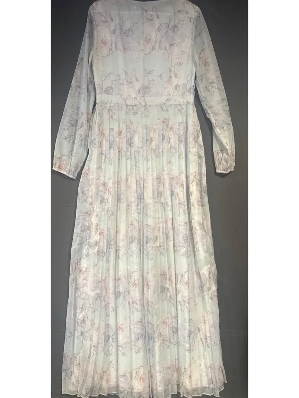 Lasaky Women Floral Pleated Maxi Dress Pastel Cottagecore Romantic Long Sleeve - Image 6