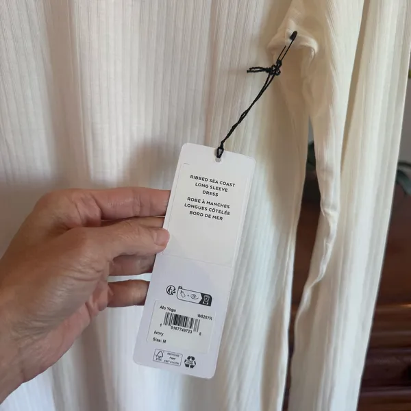 Alo Yoga NWT Ribbed Sea Coast Long Sleeve Dress Ivory Size M - Image 5