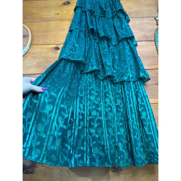 NWT Lulus Stunning Glory Hunter Green Floral Jacquard Tiered Maxi Dress Gala XS - Image 4