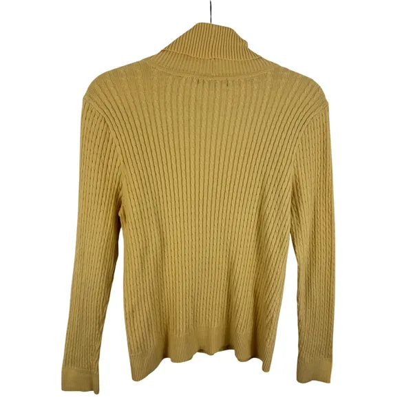 Jeanne Pierre Womens Mustard Yellow 100% Cotton Cable Knit Turtleneck Sweater M - Image 2