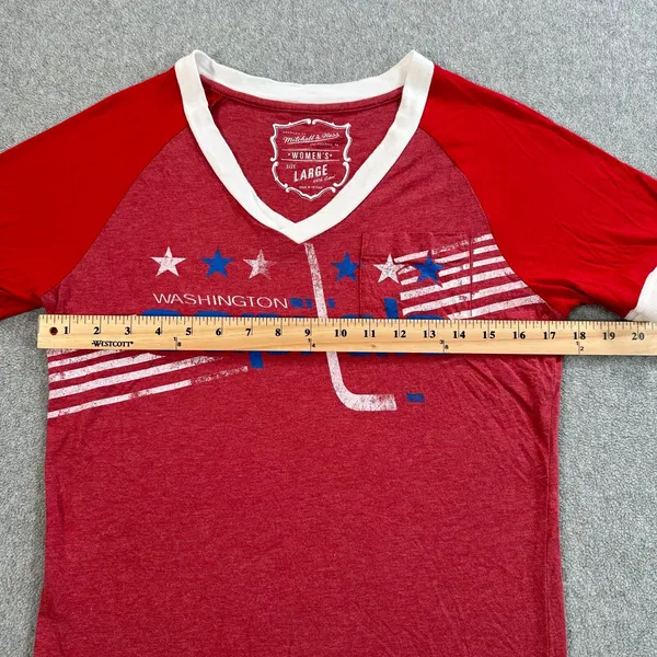 Washington Capitals Mitchell & Ness Tee Shirt Women's LG V-Neck Distressed Retro - Image 7