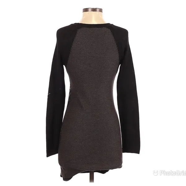 R+J COUTURE Leopard Print Sweater‎ Dress Fitted Raglan Sleeve Black Gray Small - Image 2