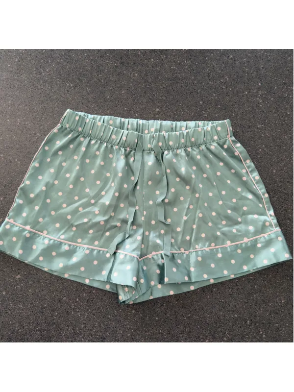 Victoria's Secret Mint Green Polka Dot Satin Pajama Sleep Shorts XS - Image 3