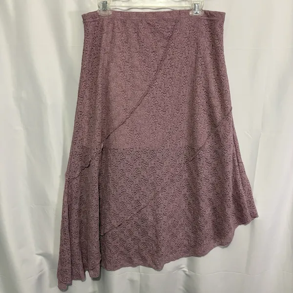 No Comment Women’s XL Mauve Lace Layered Asymmetrical Hem Midi Skirt Fairycore Cottage Boho - Image 5