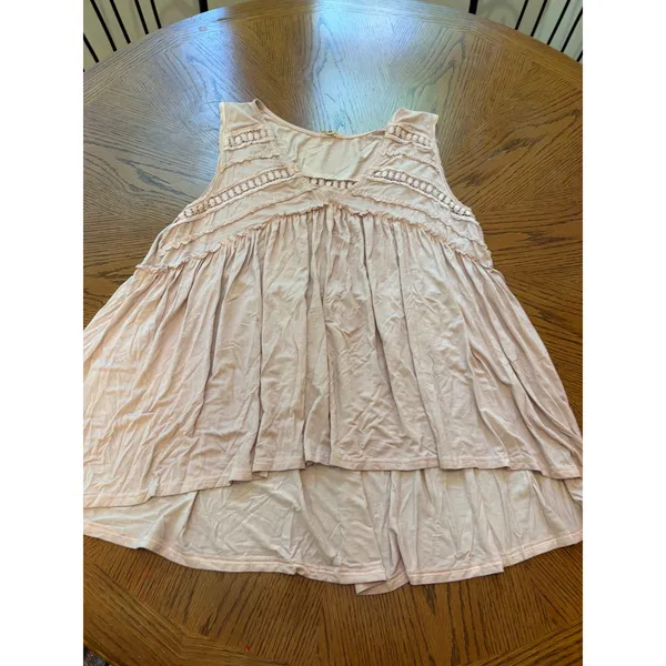 POL Babydoll Tank Top Women Medium Pink Lace Trim V-Neck High Low TKT12 - Image 2