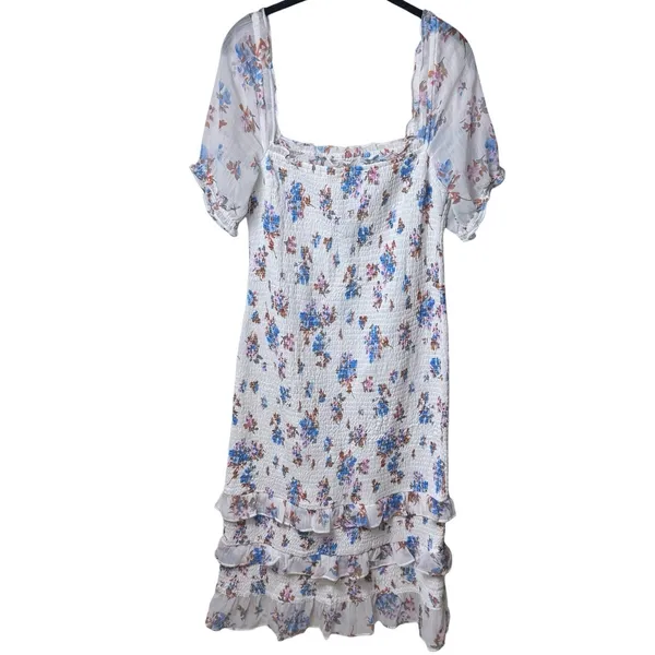 Abercrombie & Fitch Smocked Puff Sleeve Midi Dress Floral Coquette Cottagecore L - Image 2