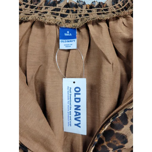 Old Navy Womens Dress Size S Tall Brown Chiffon Leopard Print V-neck Smocked NEW - Image 12