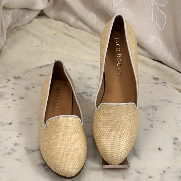 Jack Rogers Raffia Loafers Beige Woven Straw Smoking Slipper Flats Size 6M - Image 2