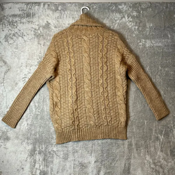 Cozy Chunky Knit Turtleneck Sweater Cable Knit, Slouchy‎ Fit Brown Alpaca Wool S - Image 4