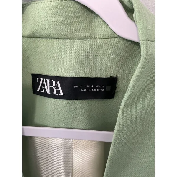 Zara Light Green Collarless Open Front Blazer Jacket Tailored S - Image 3