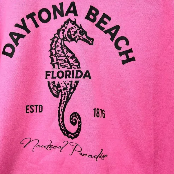 Gildan Daytona Beach Florida pink pullover long sleeve sweatshirt size large - Image 3