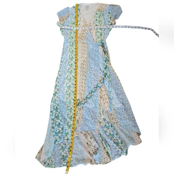 Blue Rain Pastel Floral Patchwork Wrap Maxi Dress - Size M - Image 8