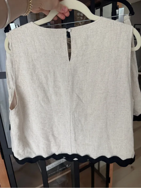 Anniewear linen set contrast trim scalloped beige tank crop top shorts neutral - Image 8
