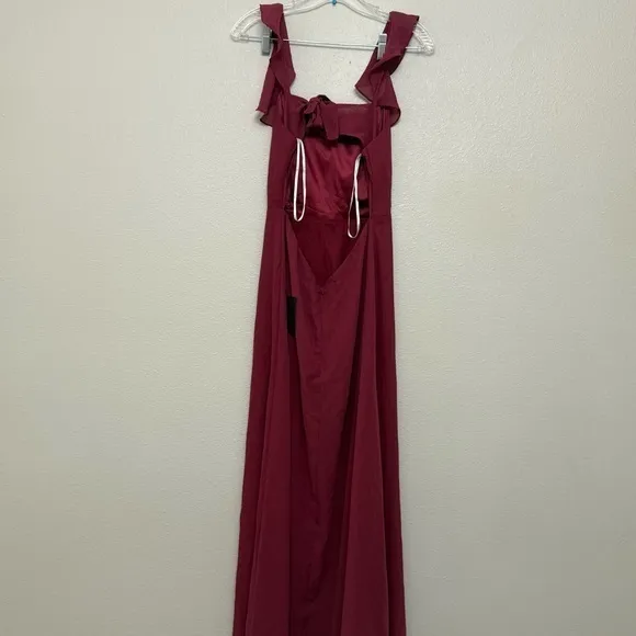 Lulus NEW Sweetest Entrance Dark Magenta Ruffled Tie-Back Maxi Dress Bridesmaid Chic - Image 10
