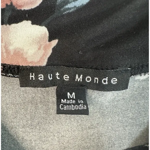 Haute Monde Floral Midi Dress M Black Off The Shoulder Sheath Bodycon‎ Pink Rose - Image 12