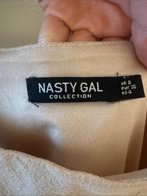 Nasty Gal Light Beige Square Neck Ruffle Strap Dress - Image 6