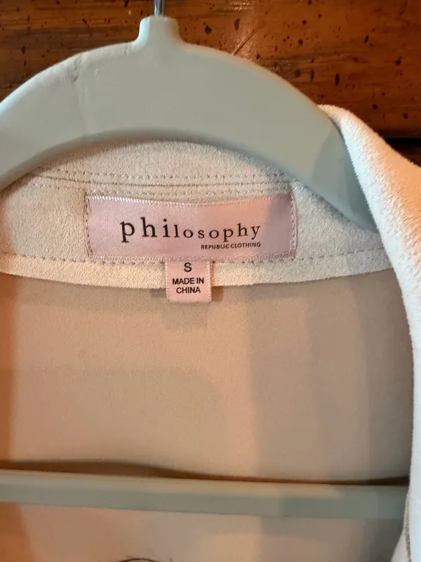 Philosophy Republic Clothing Faux Suede Waterfall Open Front Jacket Small Neutral - Image 2