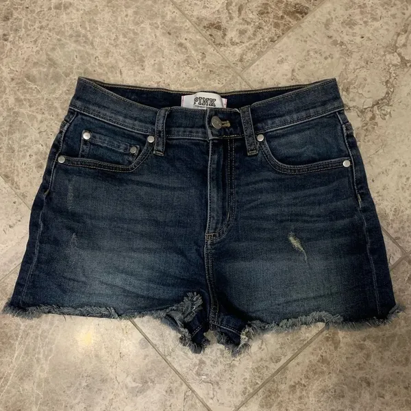 Victoria’s Secret PINK Jean Shorts Size 4 High Rise Cut Off Cheeky - Image 2