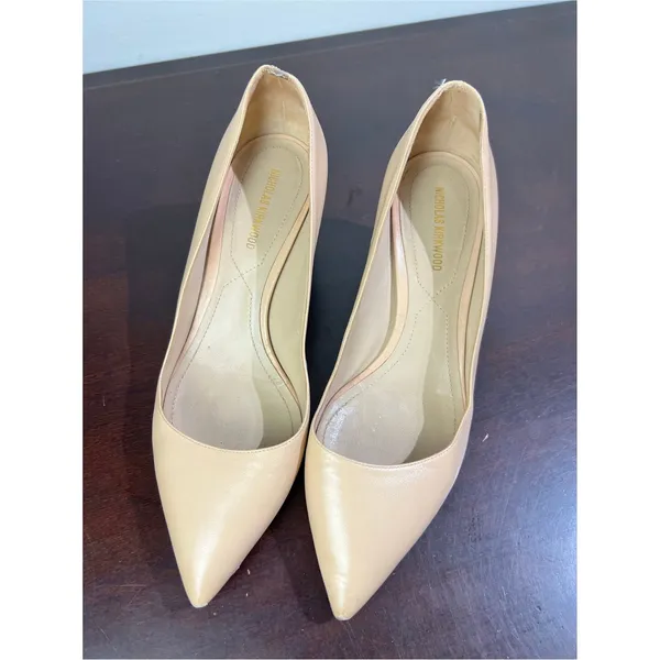 Nicholas Kirkwood‎ Sculptural Block Heel Pumps Nude Leather Office Shoes Size 37 - Image 2
