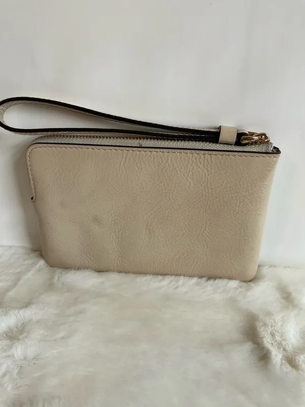 Coach Cream Leather Zip Wristlet Pouch Wallet - Image 3