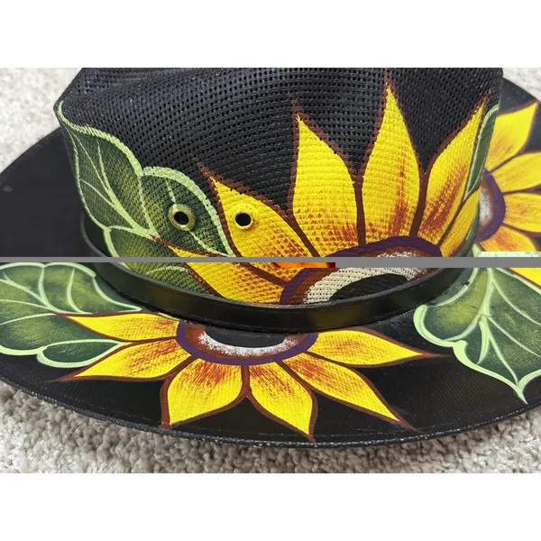 Royal Road Trading Co Hand Painted Sunflower Cowboy Hat Mexico Sombrero Size M - Image 7