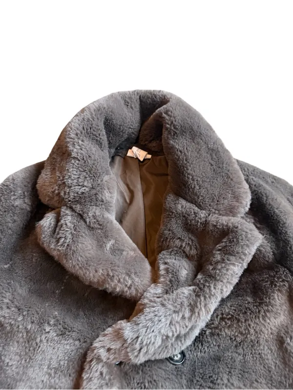 Song of Style Faux Fur Coat Brown Cropped Length Jacket Vegan Size Small Women's - Image 2