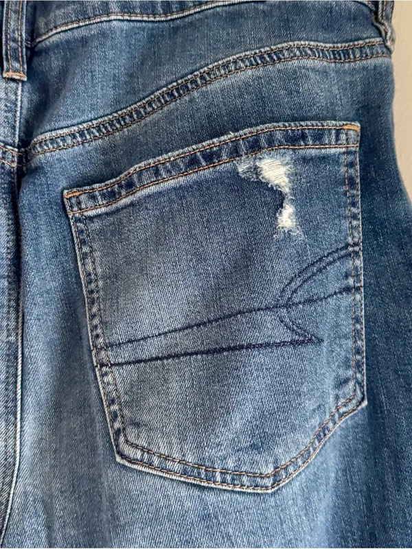 American Eagle Super High Rise Baggy Wide Leg Stretch Distressed Jeans 12 Long - Image 7