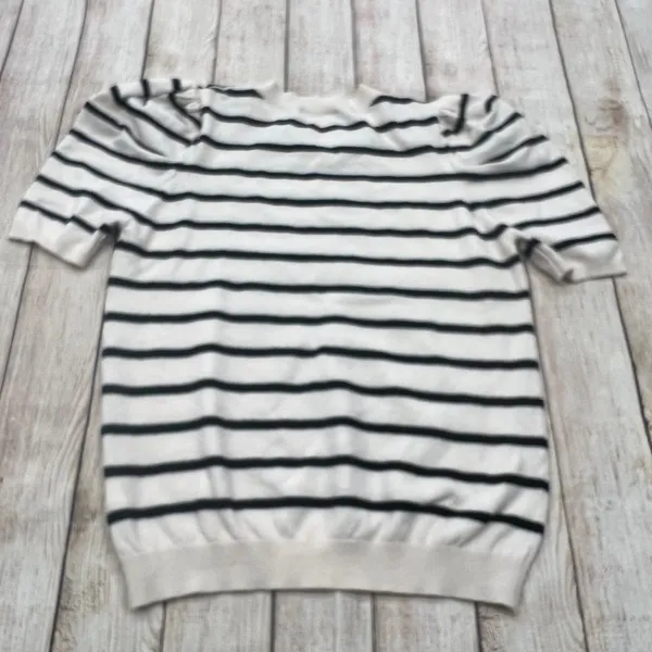 Dokotoo Womens Striped Puff Sleeve Knit Top Black White‎ Short Sleeve Sweater L - Image 7