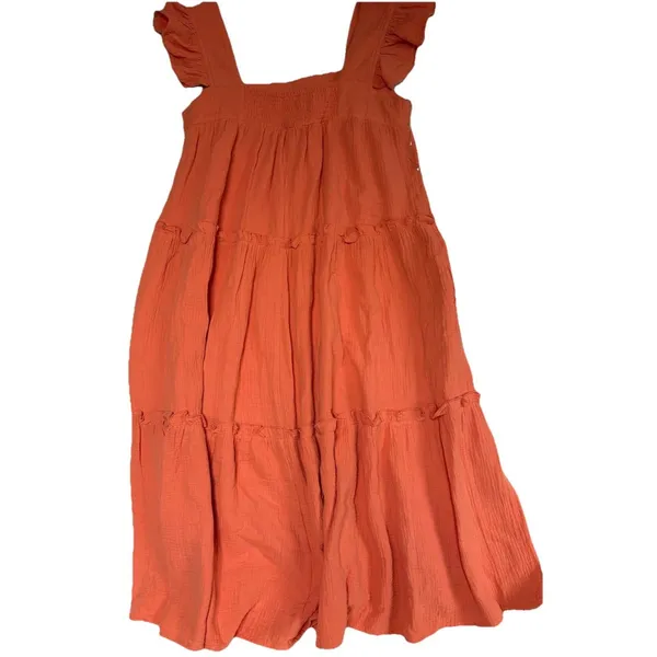 Entro Flutter Sleeve V-Neck Tiered Mini Dress Cotton Orange‎ Women's Size Large - Image 4