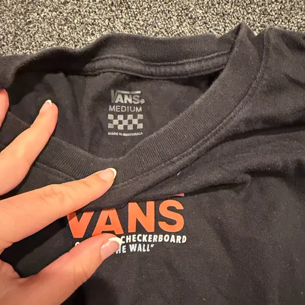 Vans Black Checkered Sleeve Shirt with Red Logo - Image 6