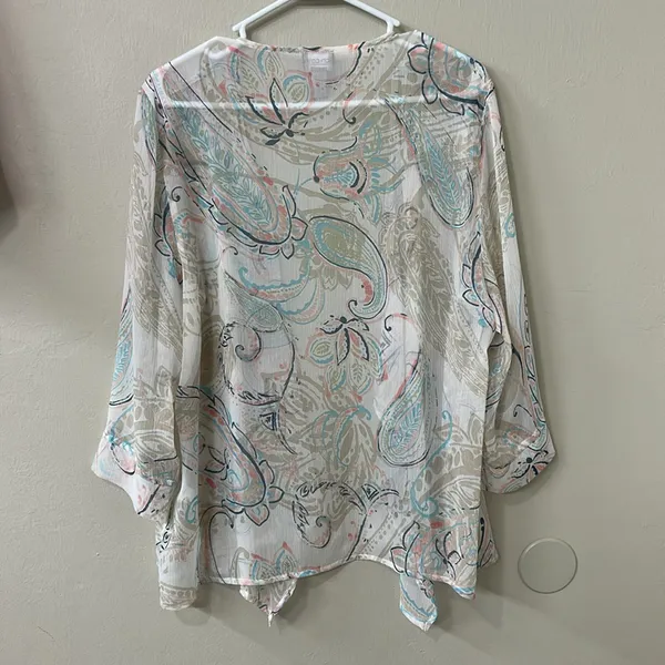 Chico's Multicolor Paisley Sheer Waterfall Front Shrug Cardigan Sz 2 US L - Image 8