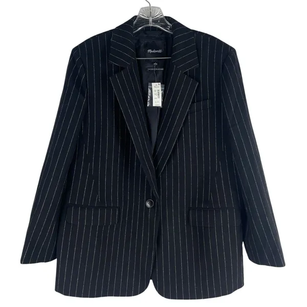 Madewell Wool Blend Oversized Blazer Jacket in Pinstripe Black Size 8 - Image 4