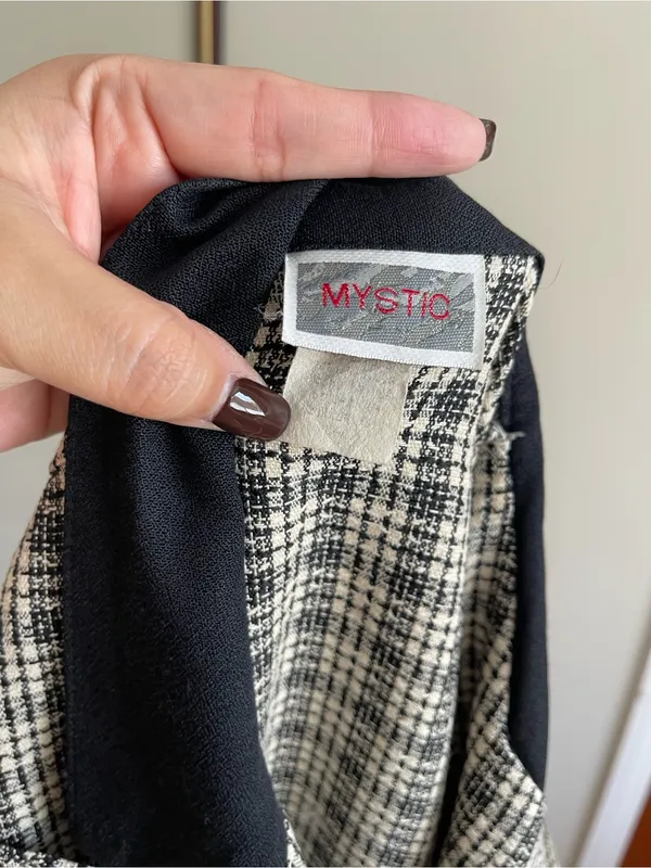 Mystic Black & White Plaid Double-Breasted Mini Dress - Image 6