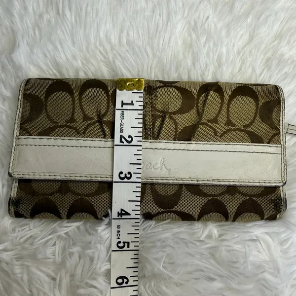 COACH Brown White Signature Canvas Wallet - Image 12