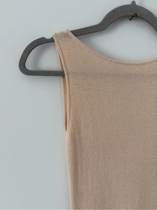 Meshki Maxine Sheer Knit Sleeveless Low Back Fitted Maxi Dress Tan Wheat XS - Image 5