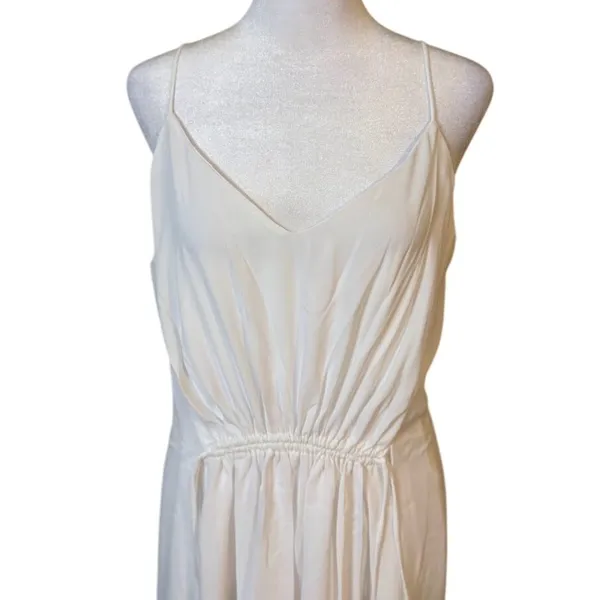 Krisa Mini Dress Womens Medium White New V-Neck Spaghetti Strap‎ Gathered Waist - Image 2