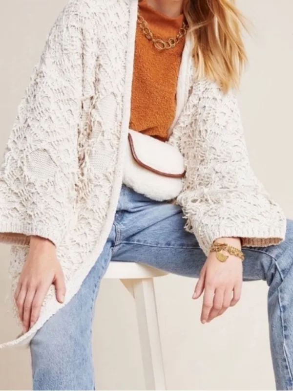 Akemi + Kin Anthropologie Textured Fringe‎ Blanket Cardigan OS - Image 3