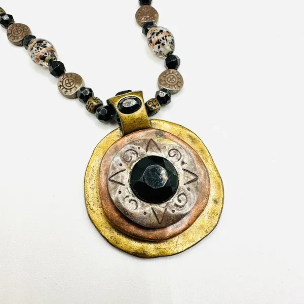 Vintage Chico's Boho Statement Pendant Necklace, Mixed Metal Necklace - Image 3